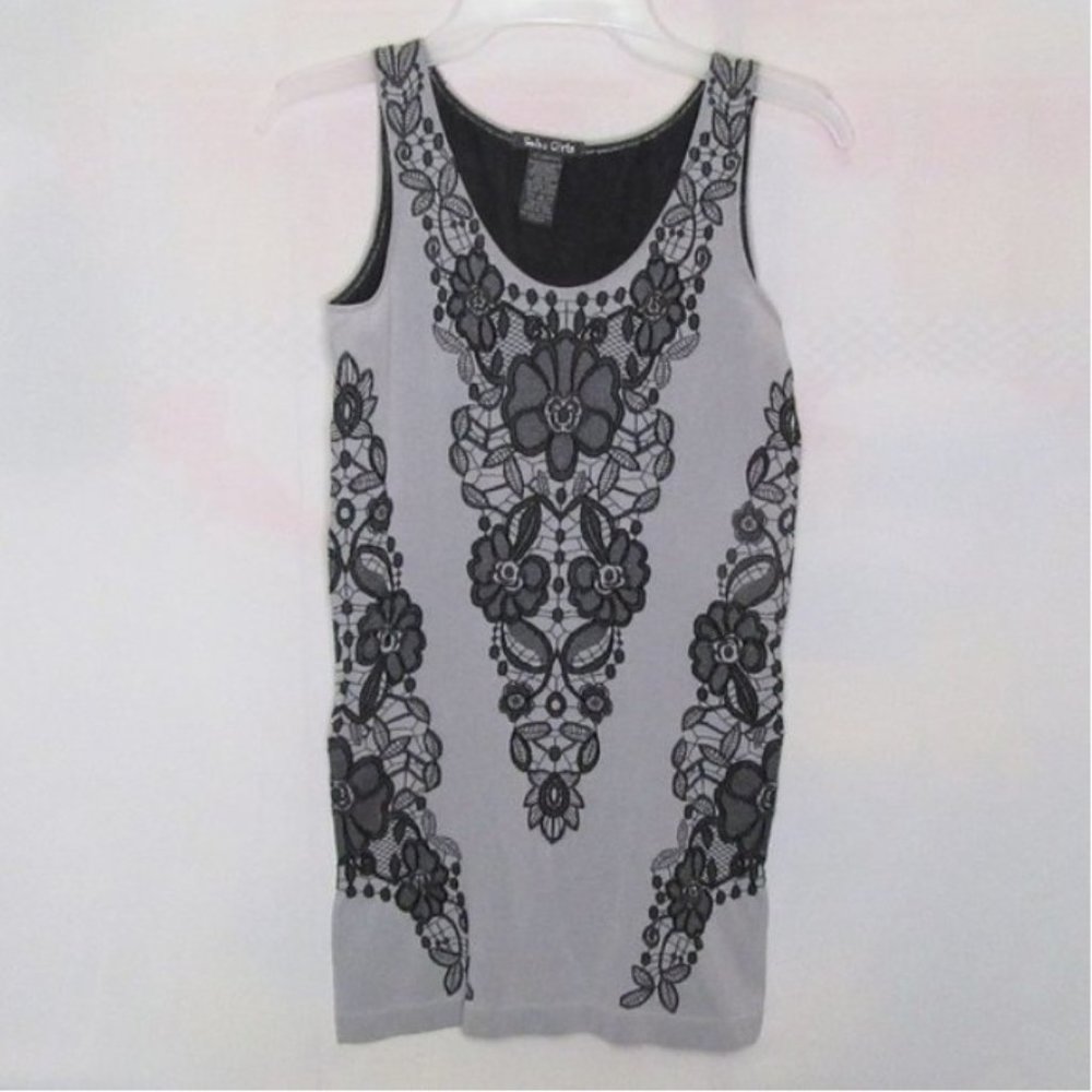Soho Girls Fashion Tank Top Floral Design, Silver/Black